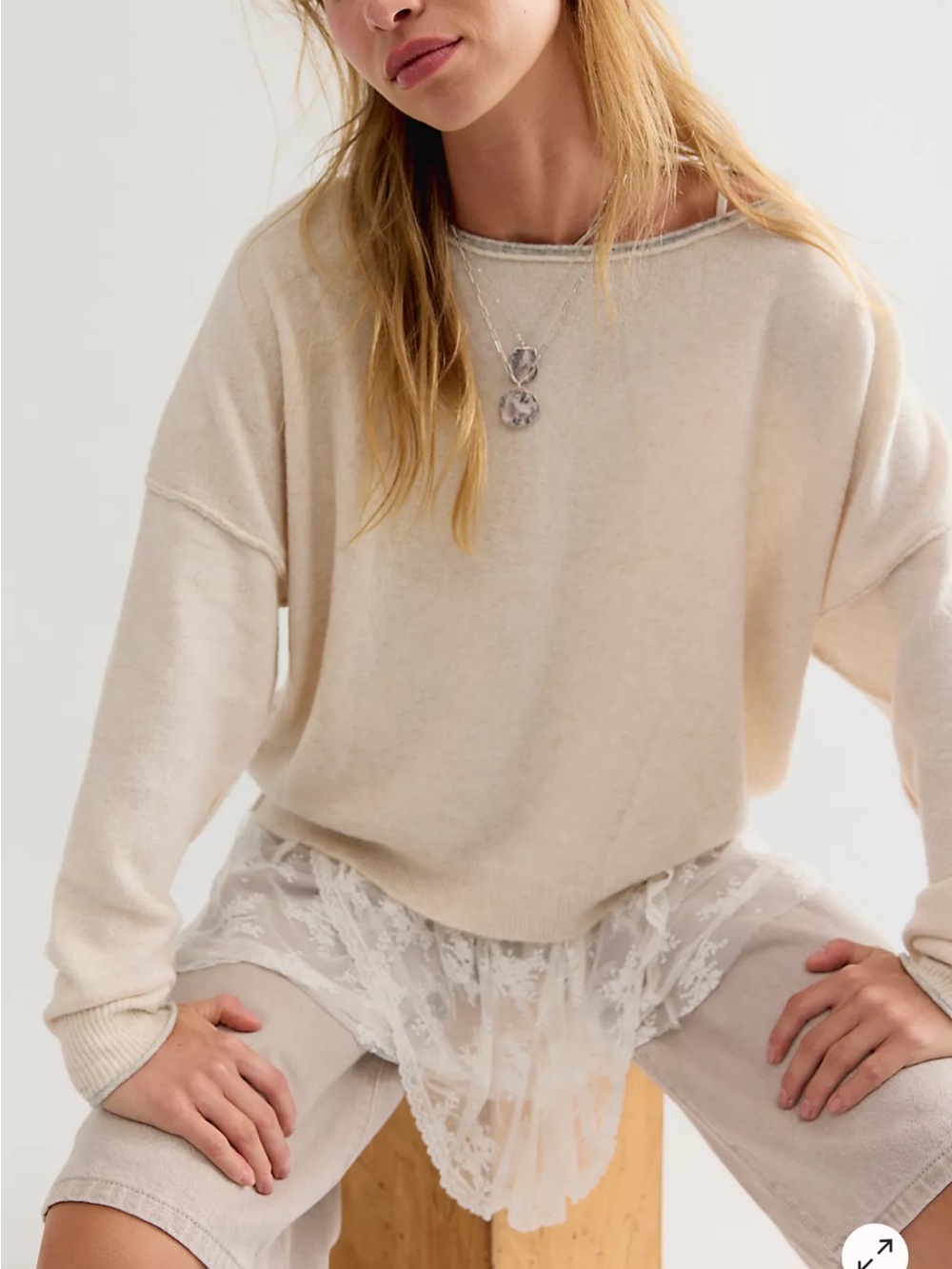 Free People Se Me Soft Spun Cream Crewneck Pullover Sweater
